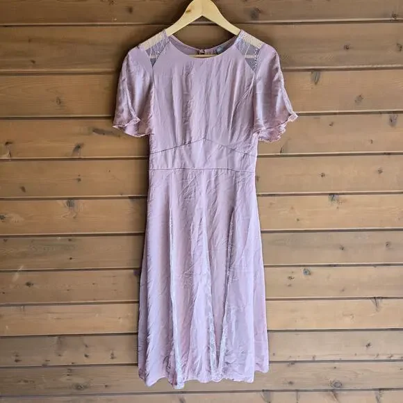 Asos Dress Dusty Rose Pink Lace Panel Midi Swing Romantic Prep NWT 6 Bridesmaid - Picture 2 of 6